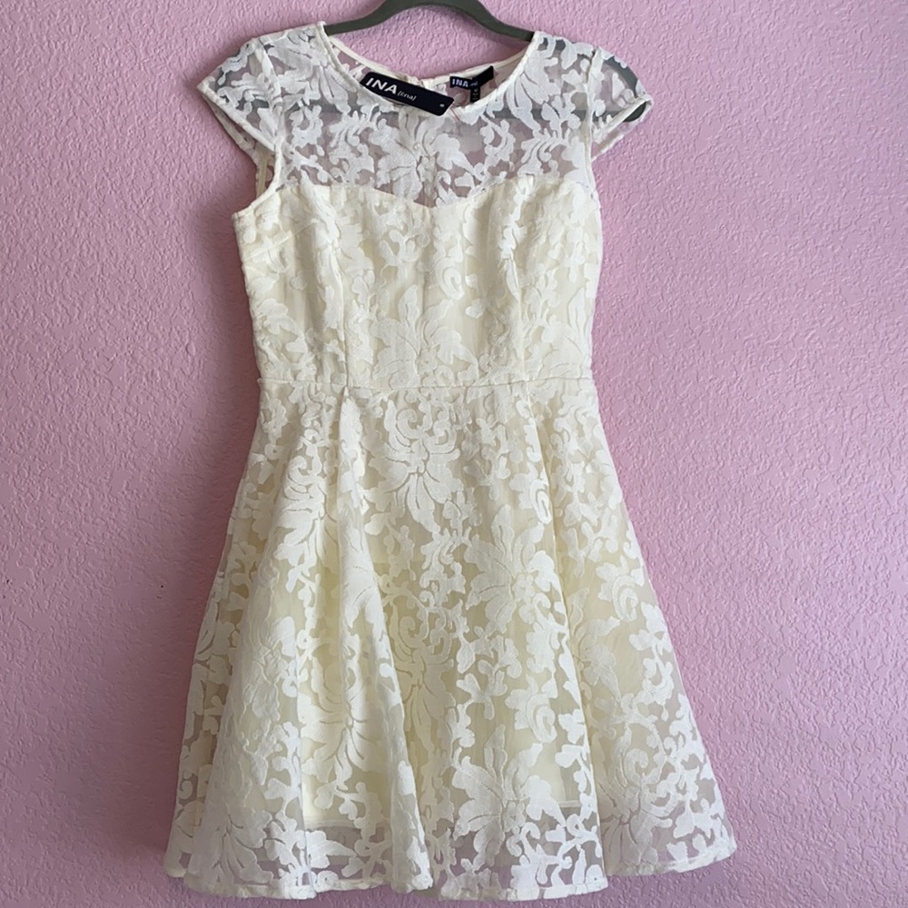 A - Line Skater Lace Dress in Ivory - Medium